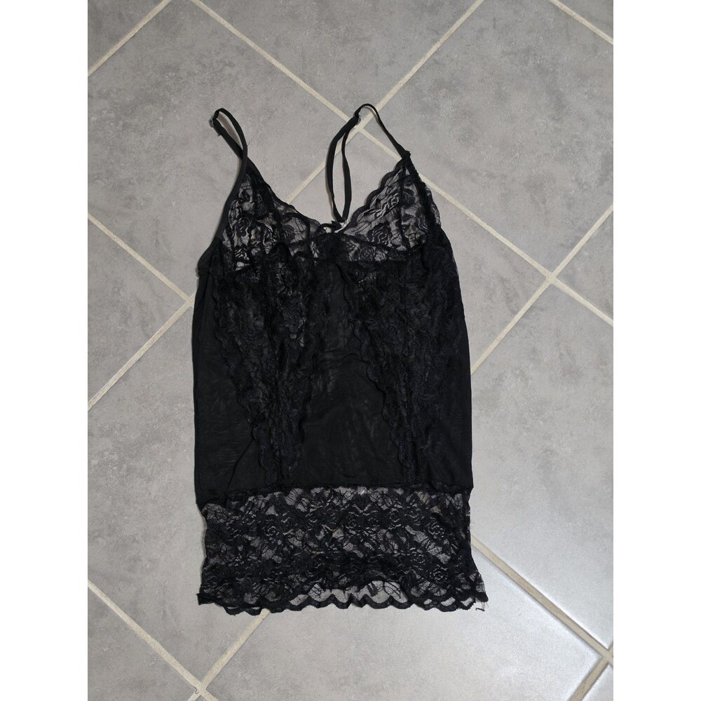 Y2K Black Lace Trim Sheer Lingerie Camisole Nightgown